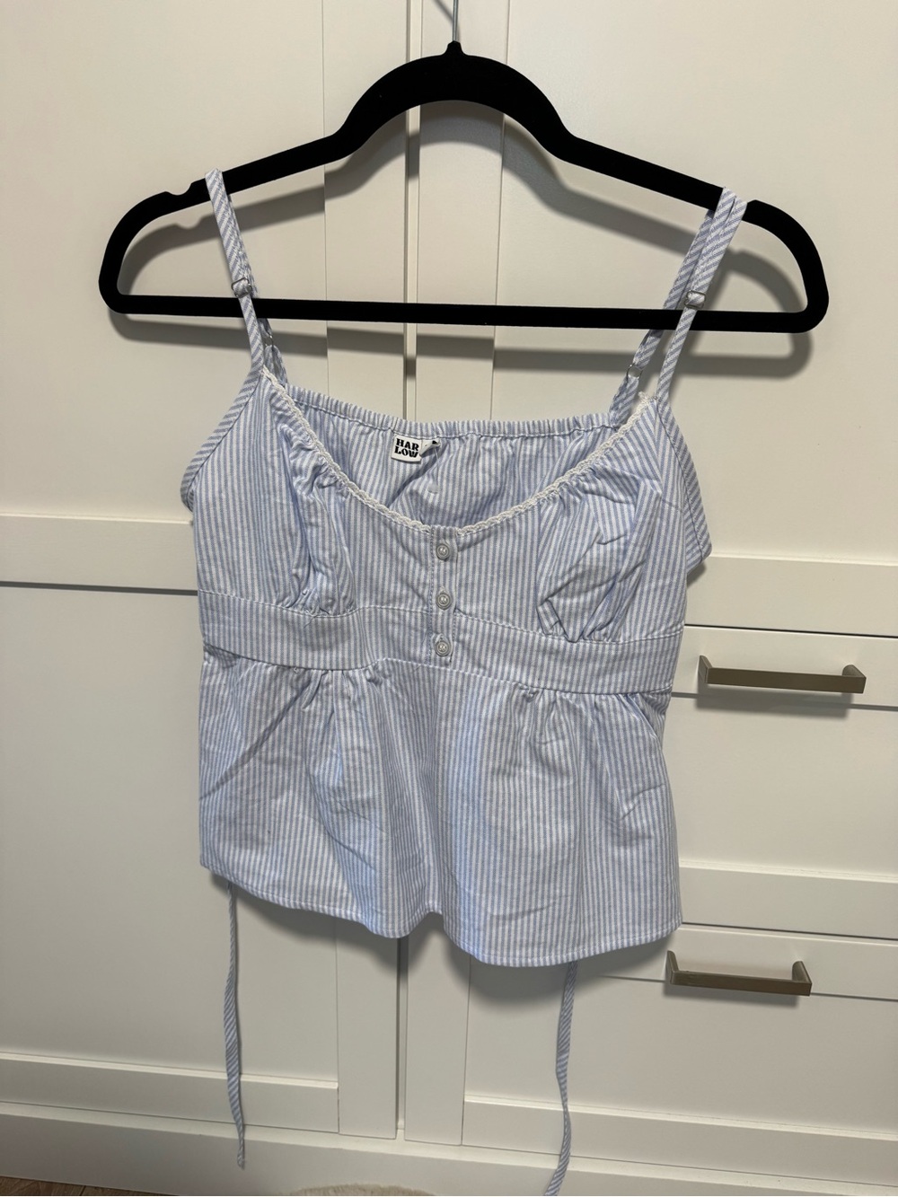 Harlow Light Blue and White Striped Spaghetti Strap Peplum Camisole